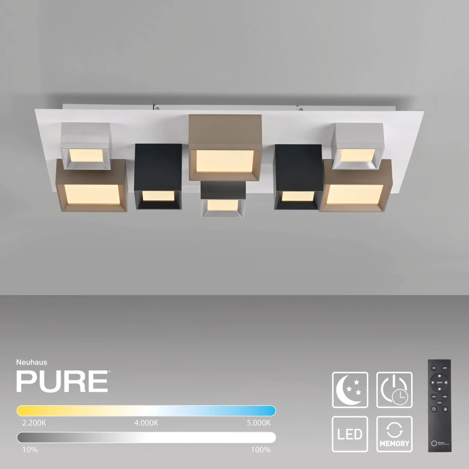 Lámpara LED de techo PURE Manhattan, multicolor, 8 luces, CCT