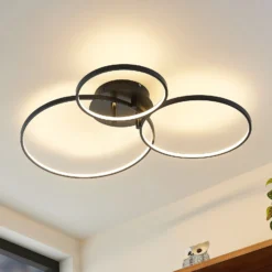 Lámpara LED de techo Rayk de Lindby, negra, metal, 77 cm, atenuable