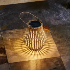 Lámpara LED para terraza Amaria de Lindby, bambú, Ø 18 cm