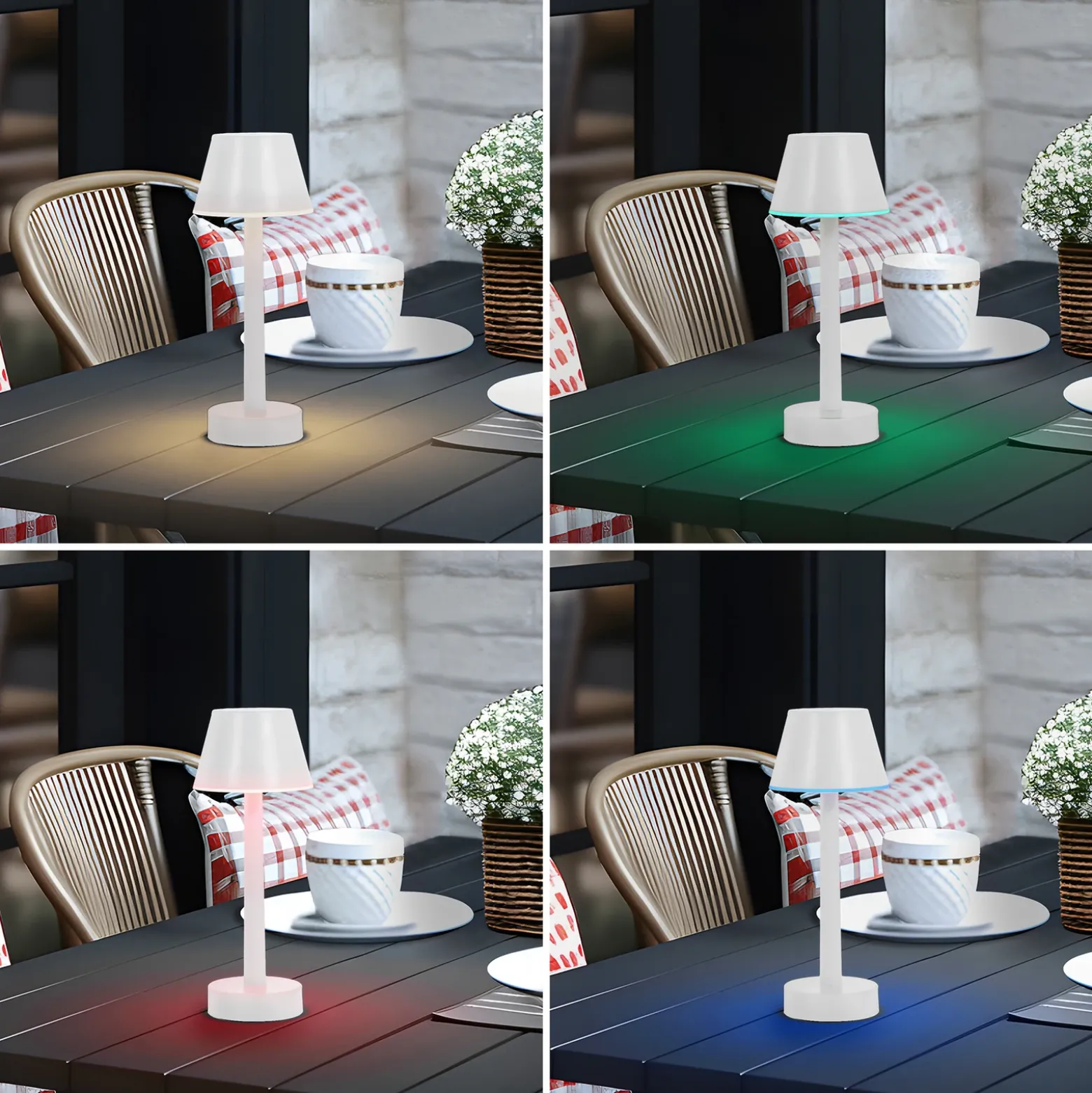 Lámpara LED recargable Lindby Gaja, blanca, USB, IP44, RGBW, atenuable