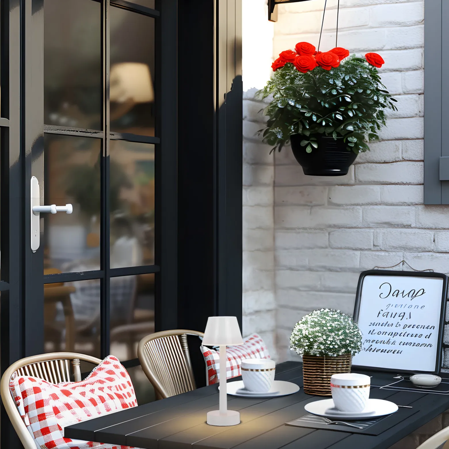 Lámpara LED recargable Lindby Gaja, blanca, USB, IP44, RGBW, atenuable