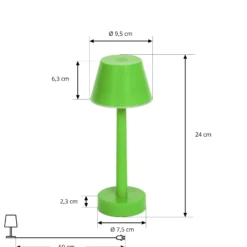 Lámpara LED recargable Lindby Gaja, verde, USB, IP44, RGBW, atenuable