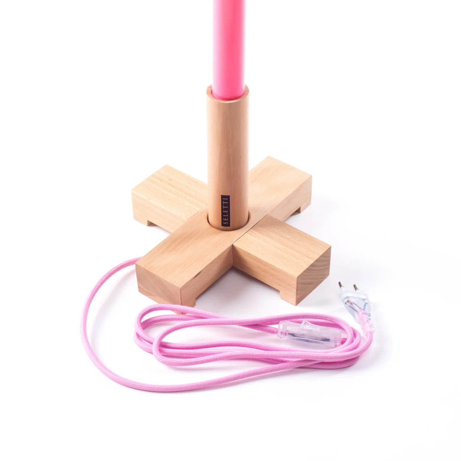 Lámpara LED SELETTI Linea, fucsia, detalles de madera, universal