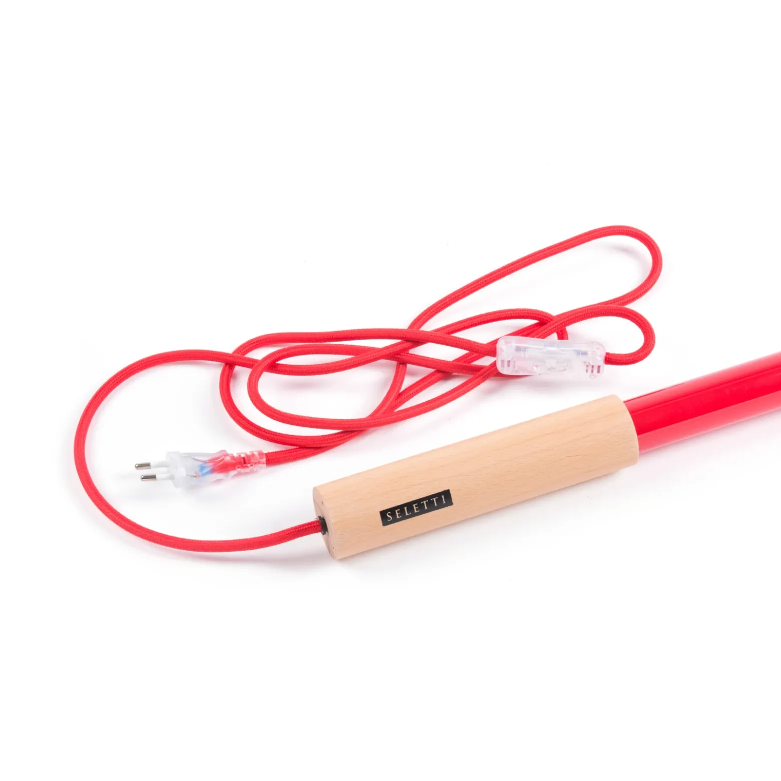 Lámpara LED SELETTI Linea, roja, detalles de madera, universal