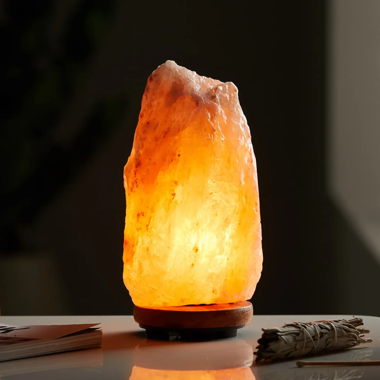 Lámpara mesa de cristal de sal Stone color natural