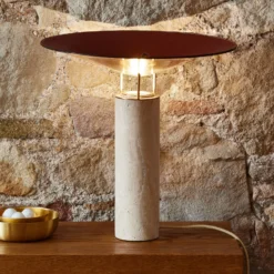 Lámpara mesa LED Rebound travertino cuero marrón