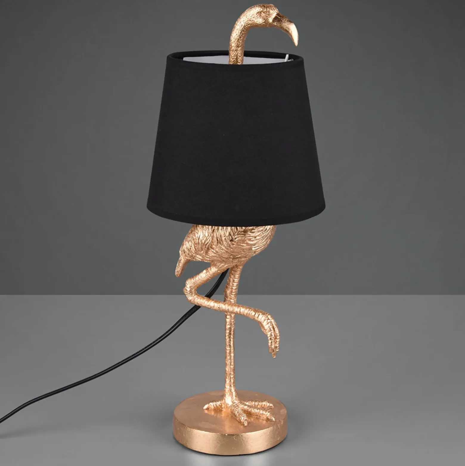 Lámpara mesa Lola con figura flamenco, negro/oro