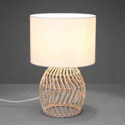 Lámpara mesa Rike, armazón ratán y pantalla textil