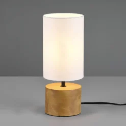 Lámpara mesa Woody madera/tejido, cilindro, blanco
