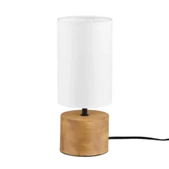 Lámpara mesa Woody madera/tejido, cilindro, blanco