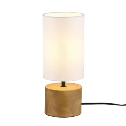 Lámpara mesa Woody madera/tejido, cilindro, blanco