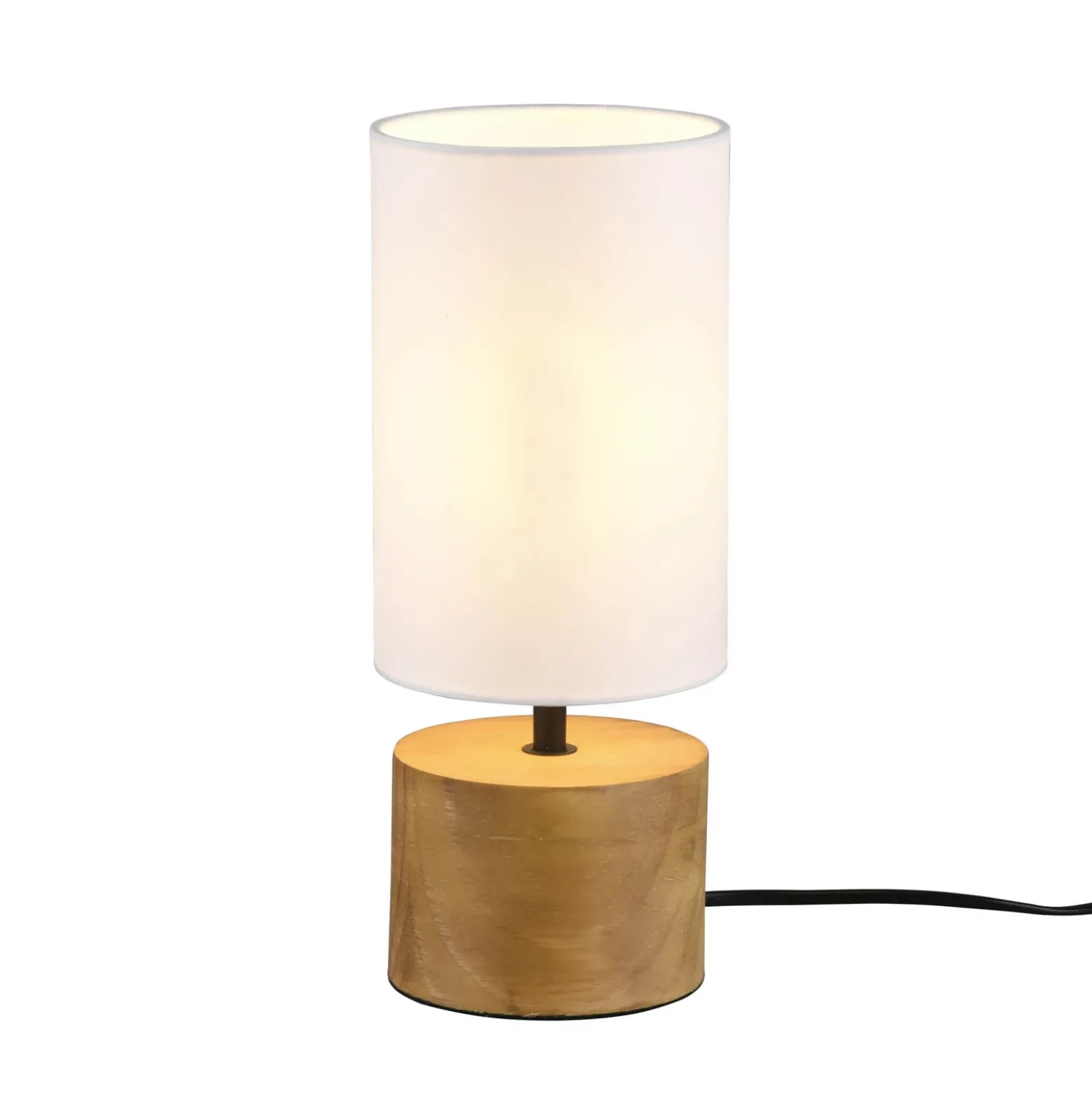 Lámpara mesa Woody madera/tejido, cilindro, blanco