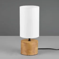Lámpara mesa Woody madera/tejido, cilindro, blanco