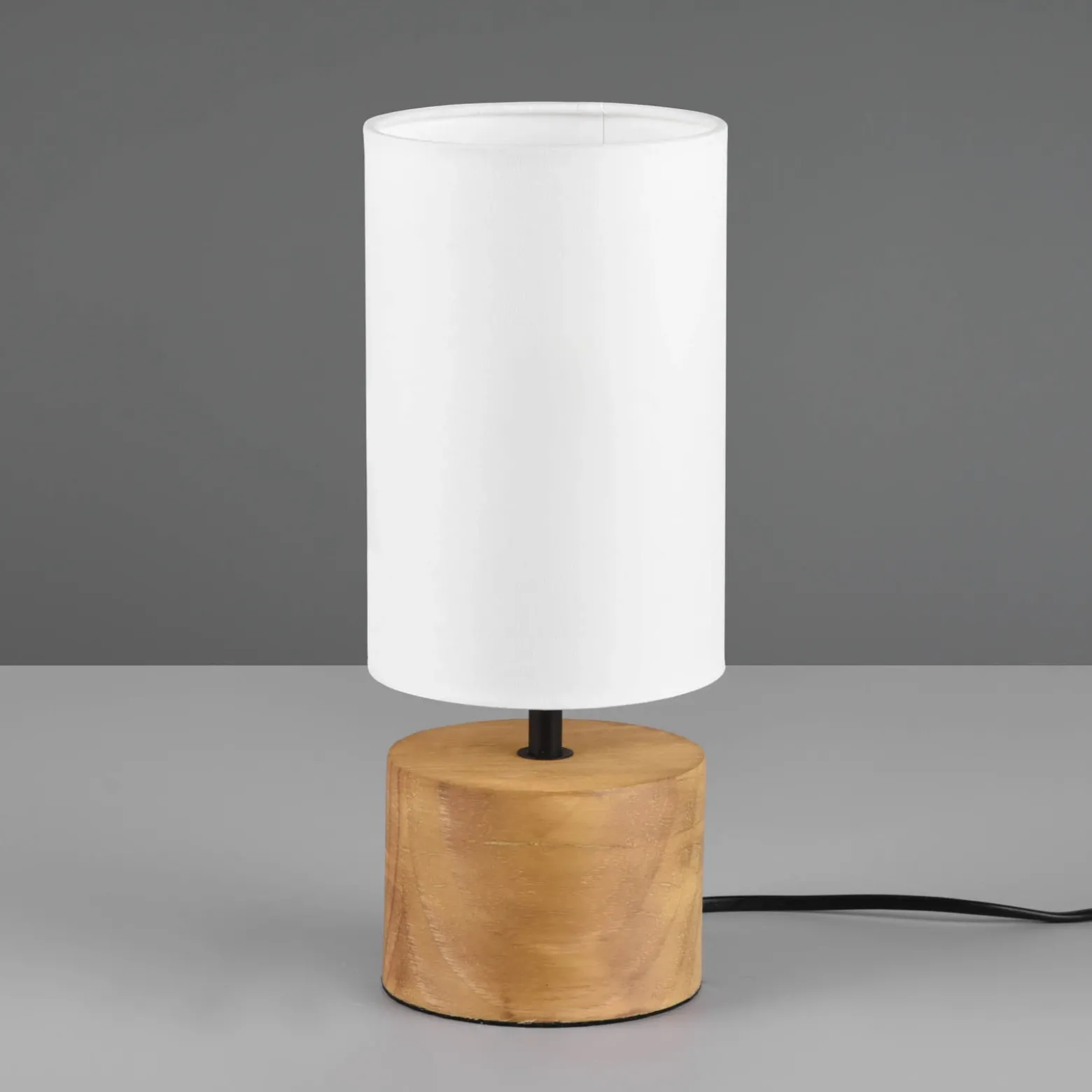 Lámpara mesa Woody madera/tejido, cilindro, blanco