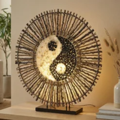 Lámpara mesa Ying Yang Batur redonda 40 cm marrón