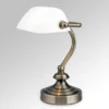 Lámpara mesa Zora estilo banquero, pantalla vidrio