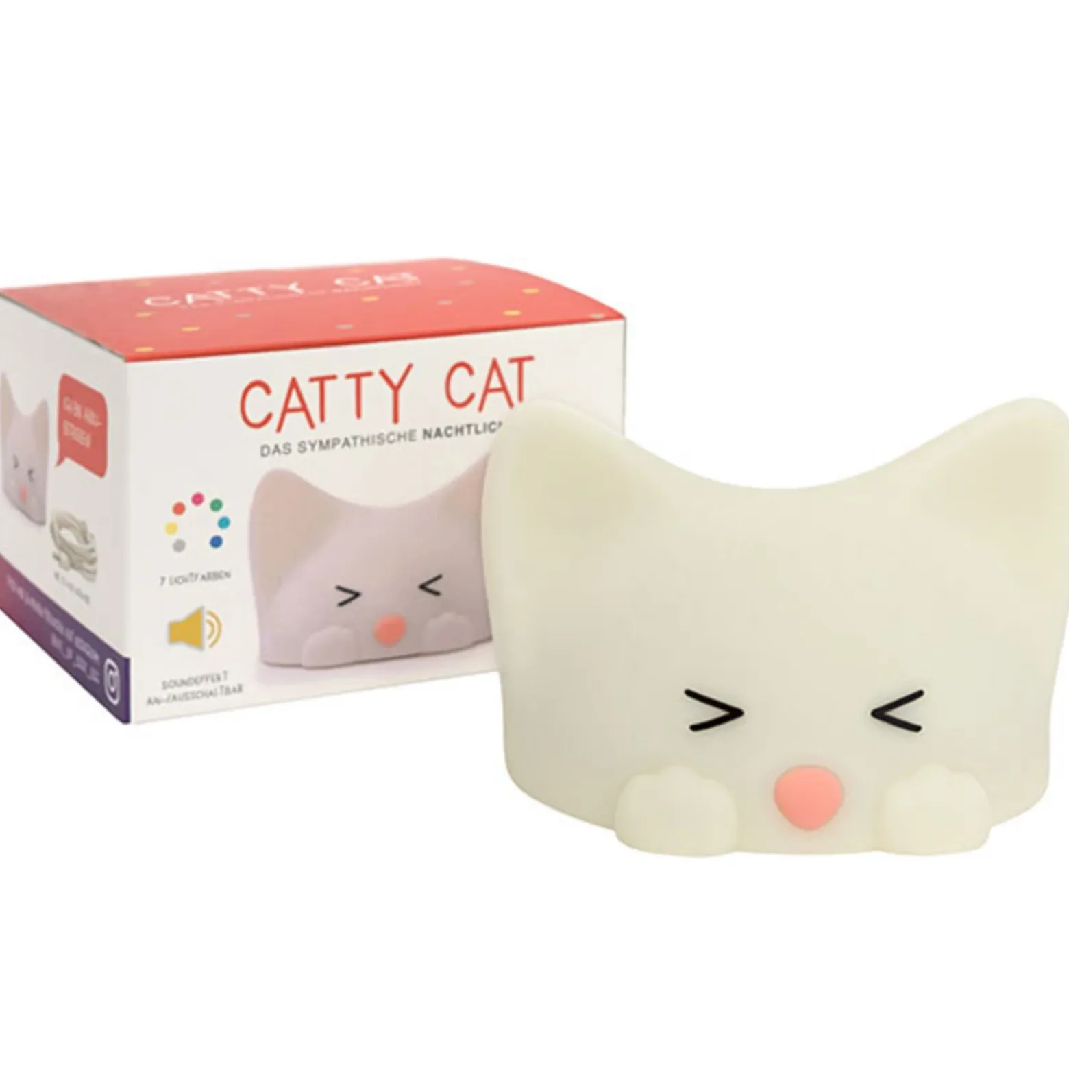 Lámpara nocturna LED Catty Cat, 7 colores + sonido