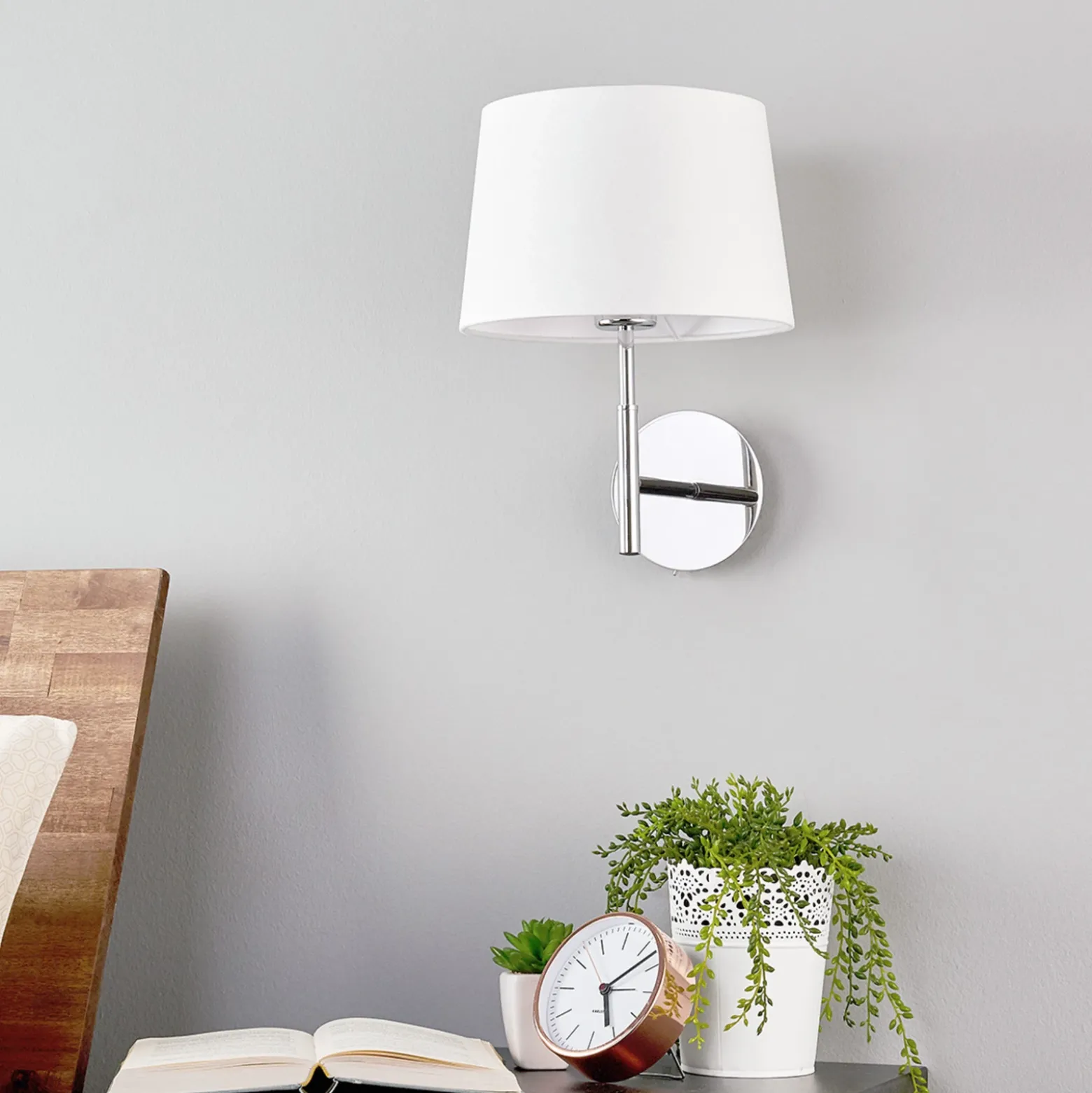 Lámpara pared Dorothea pantalla tela blanca
