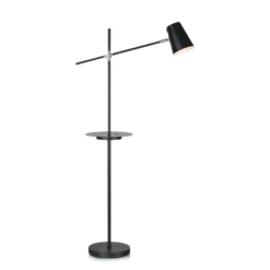 Lámpara pie Linear, estación de carga USB, negro