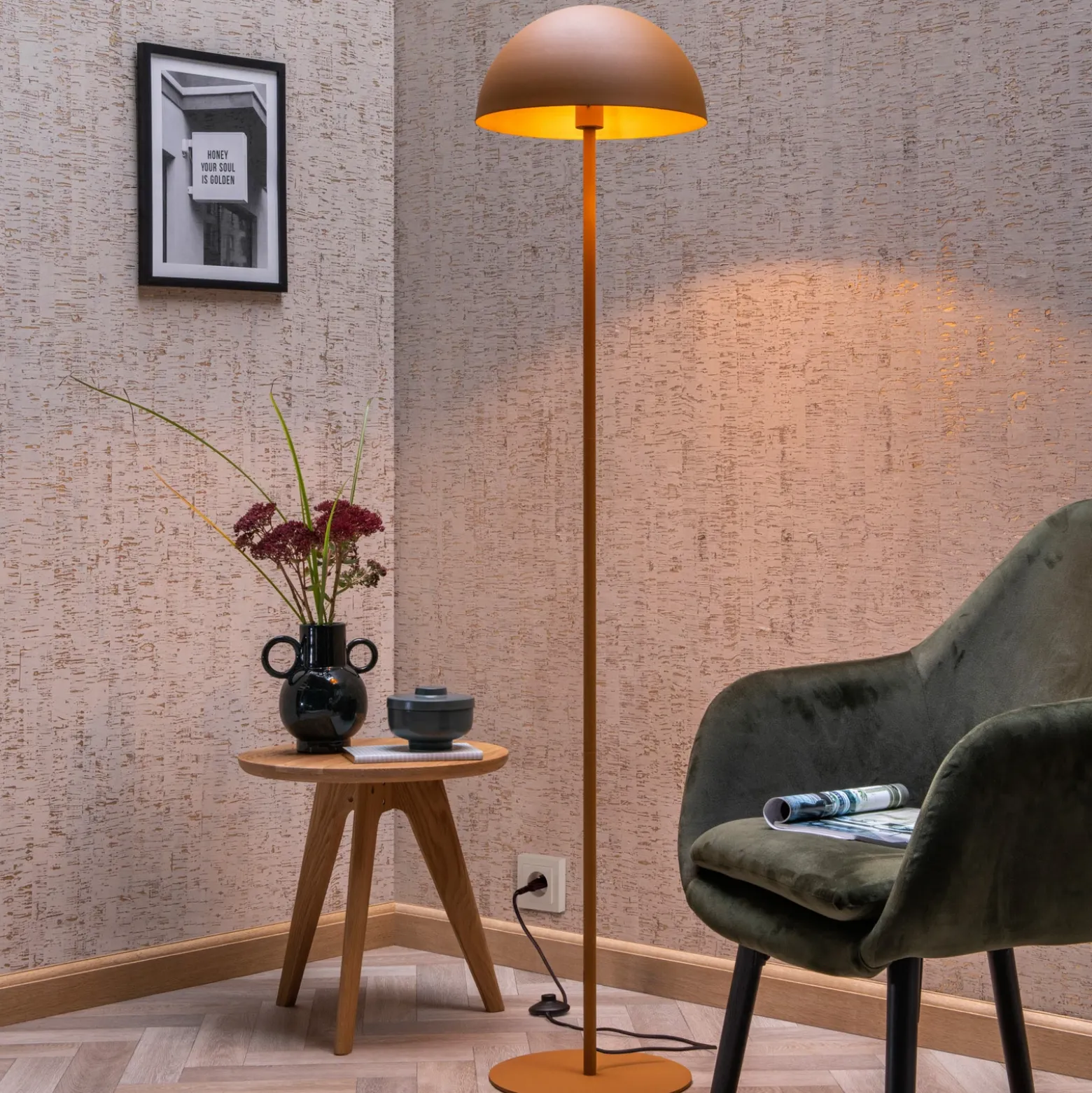 Lámpara pie Siemon de acero Ø 35 cm, amarillo ocre