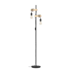 Lámpara pie Townshend 2 luces negro/madera clara