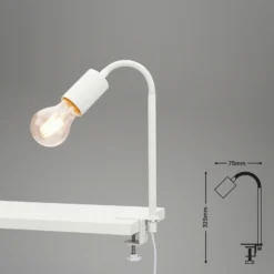 Lámpara pinza Krampo Retro, brazo flexible, blanco