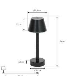 Lámpara recargable Lindby LED Gaja, negra, USB, IP44, RGBW, atenuable.