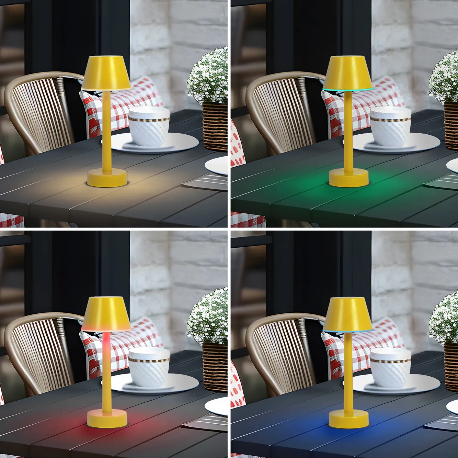Lámpara recargable Lindby LED Gaja, amarilla, USB, IP44, RGBW, atenuable