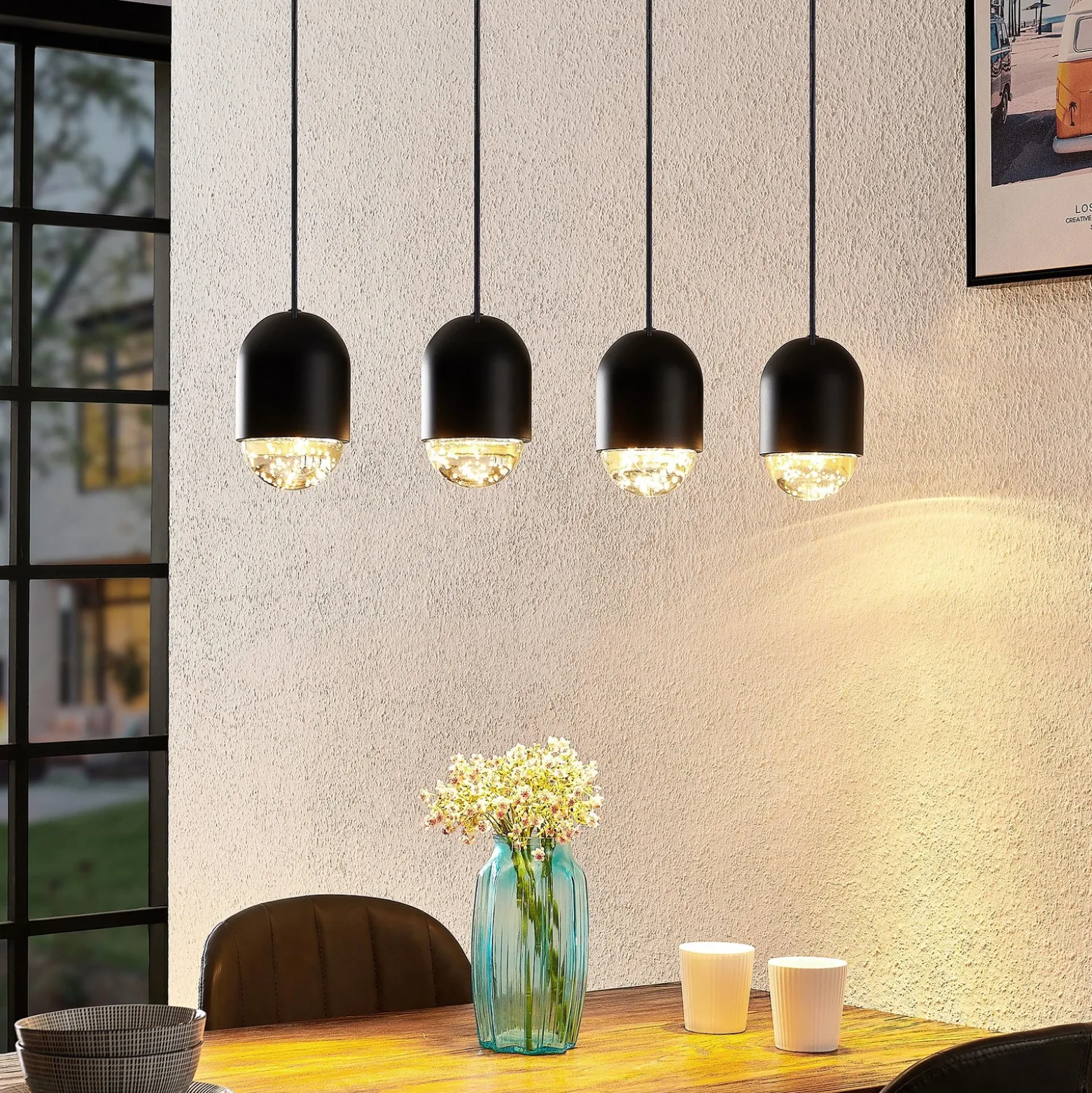 Lucande Amielle lámpara colgante, 4 luces, negro