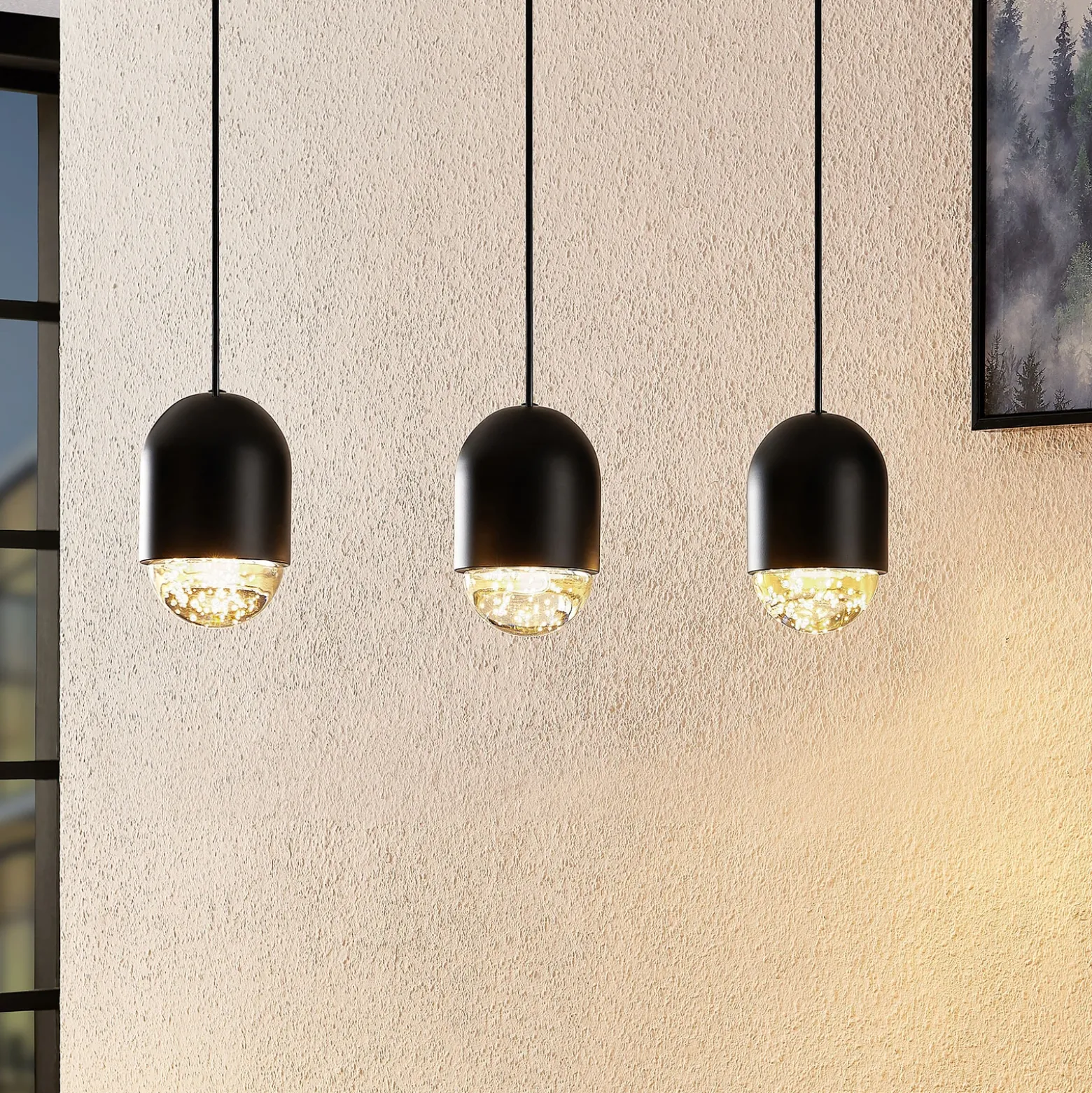 Lucande Amielle lámpara colgante, 3 luces, negro