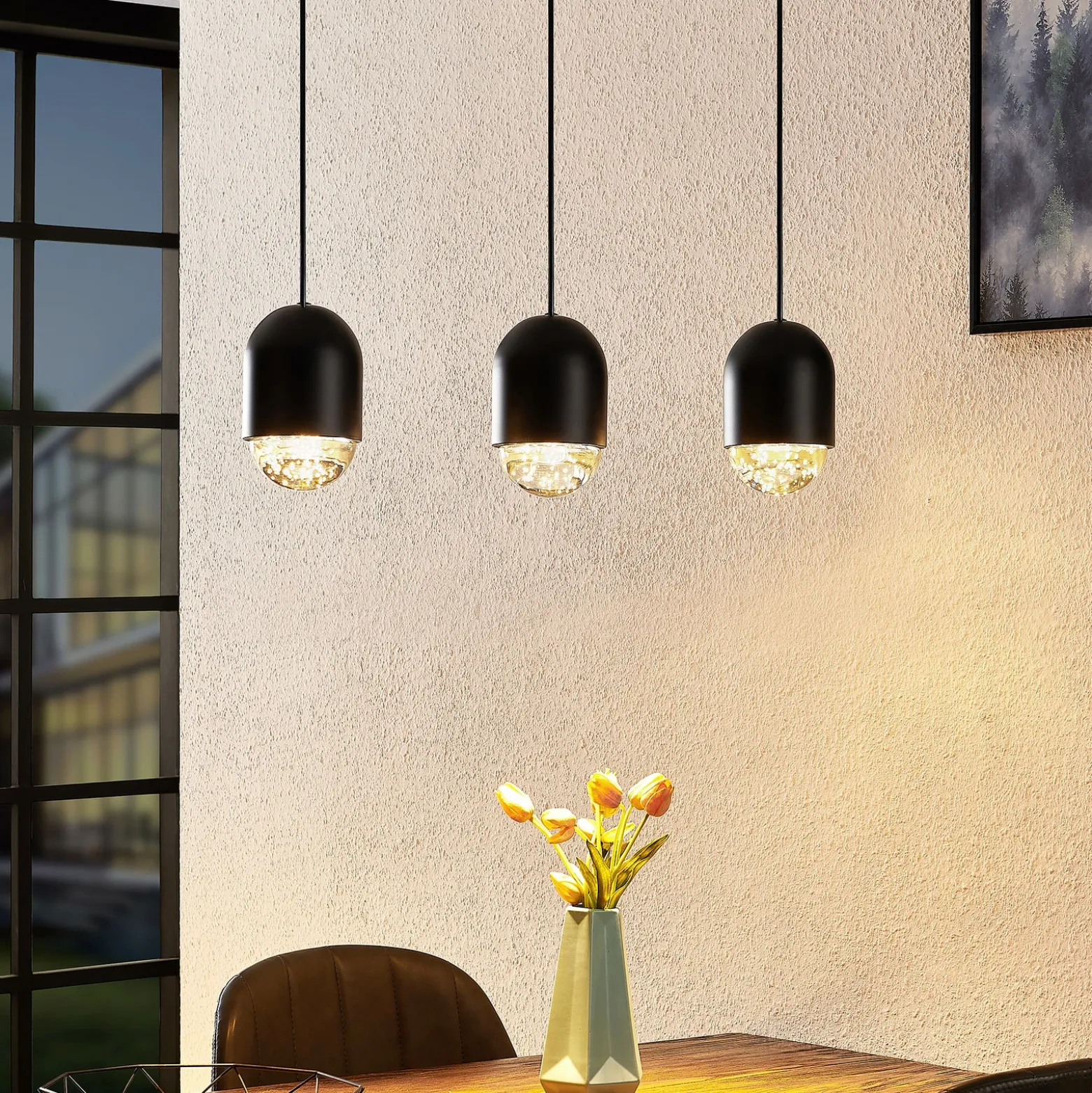 Lucande Amielle lámpara colgante, 3 luces, negro