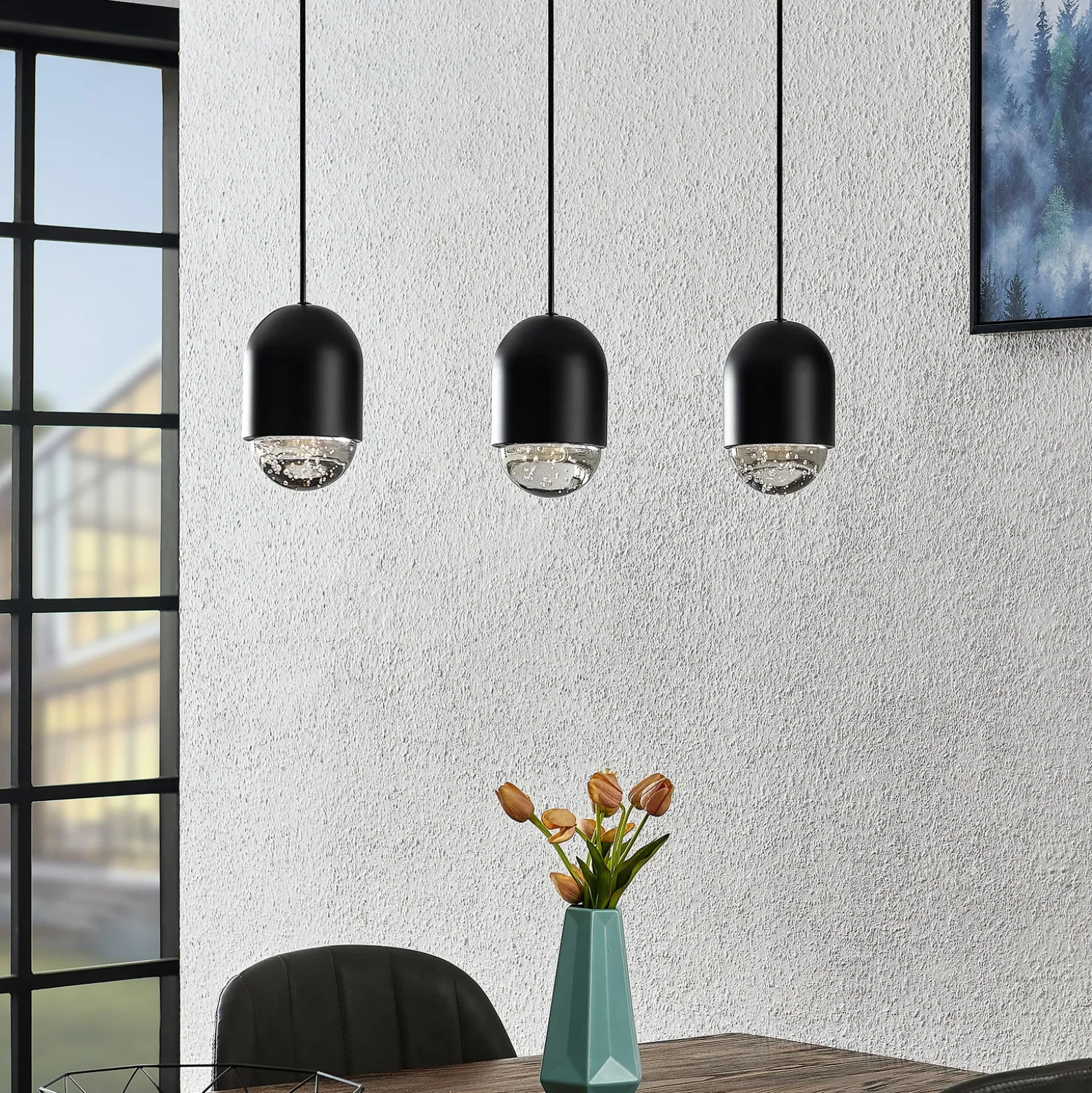 Lucande Amielle lámpara colgante, 3 luces, negro