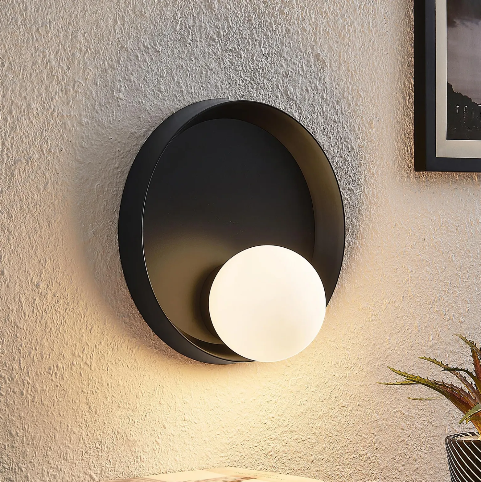 Lucande Andelina lámpara de pared, redondo, negro