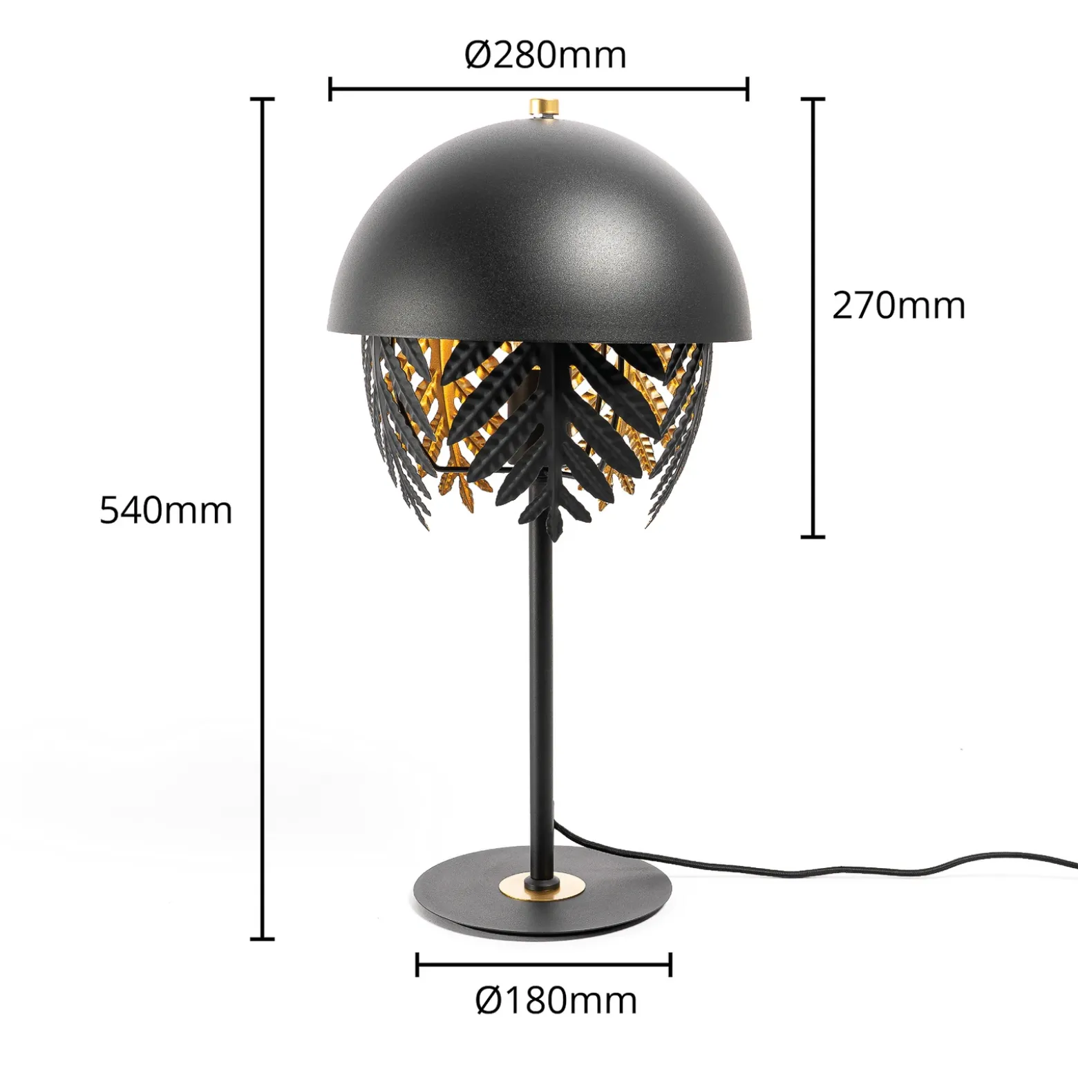 Lucande Aparas lámpara de mesa look hoja, negro-oro