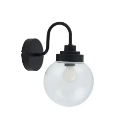 Lucande aplique de pared Badolo, negro, cristal, 25 cm de altura, IP44