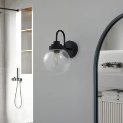 Lucande aplique de pared Badolo, negro, cristal, 25 cm de altura, IP44