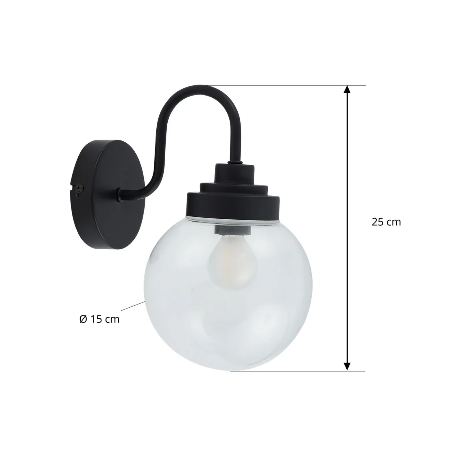 Lucande aplique de pared Badolo, negro, cristal, 25 cm de altura, IP44