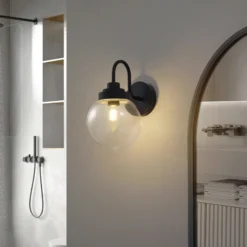 Lucande aplique de pared Badolo, negro, cristal, 25 cm de altura, IP44