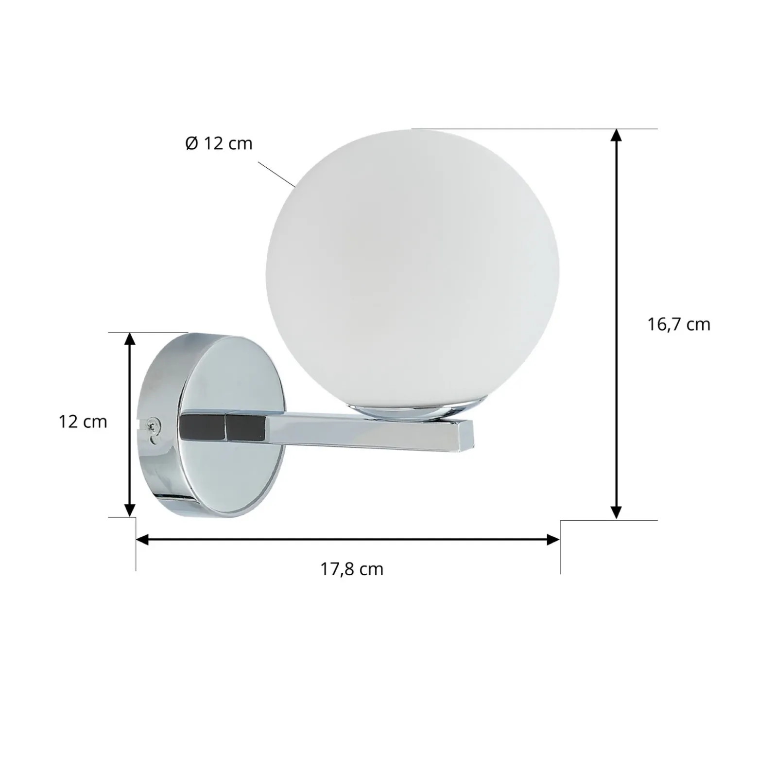 Lucande aplique de pared Bidolo, color cromo, cristal, Ø 12 cm, IP44