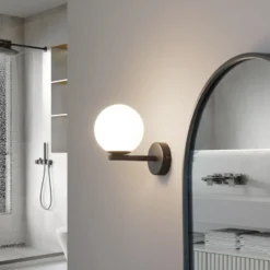 Lucande aplique de pared Bidolo, negro, cristal, Ø 12 cm, IP44