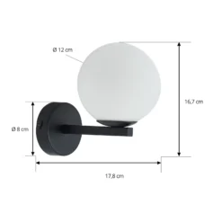 Lucande aplique de pared Bidolo, negro, cristal, Ø 12 cm, IP44