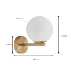 Lucande aplique de pared Bidolo, color latón, cristal, 12 cm, IP44