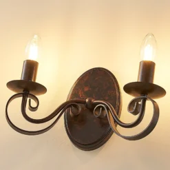 Lucande aplique de pared Caleb, 2 luces, color óxido, metal, E14