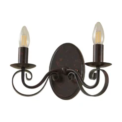 Lucande aplique de pared Caleb, 2 luces, color óxido, metal, E14