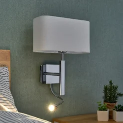 Lucande aplique de pared Jettka, altura 63 cm, brazo de lectura, textil