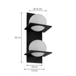 Lucande aplique de pared Kulka, 2 luces, negro, cristal, G9