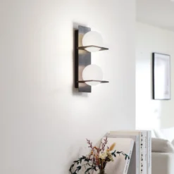 Lucande aplique de pared Kulka, 2 luces, negro, cristal, G9