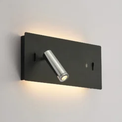 Lucande Aplique de pared LED Kimo, 32 cm, negro, aluminio, USB