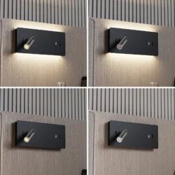 Lucande Aplique de pared LED Kimo, 32 cm, negro, aluminio, USB