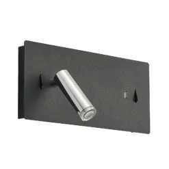Lucande Aplique de pared LED Kimo, 32 cm, negro, aluminio, USB